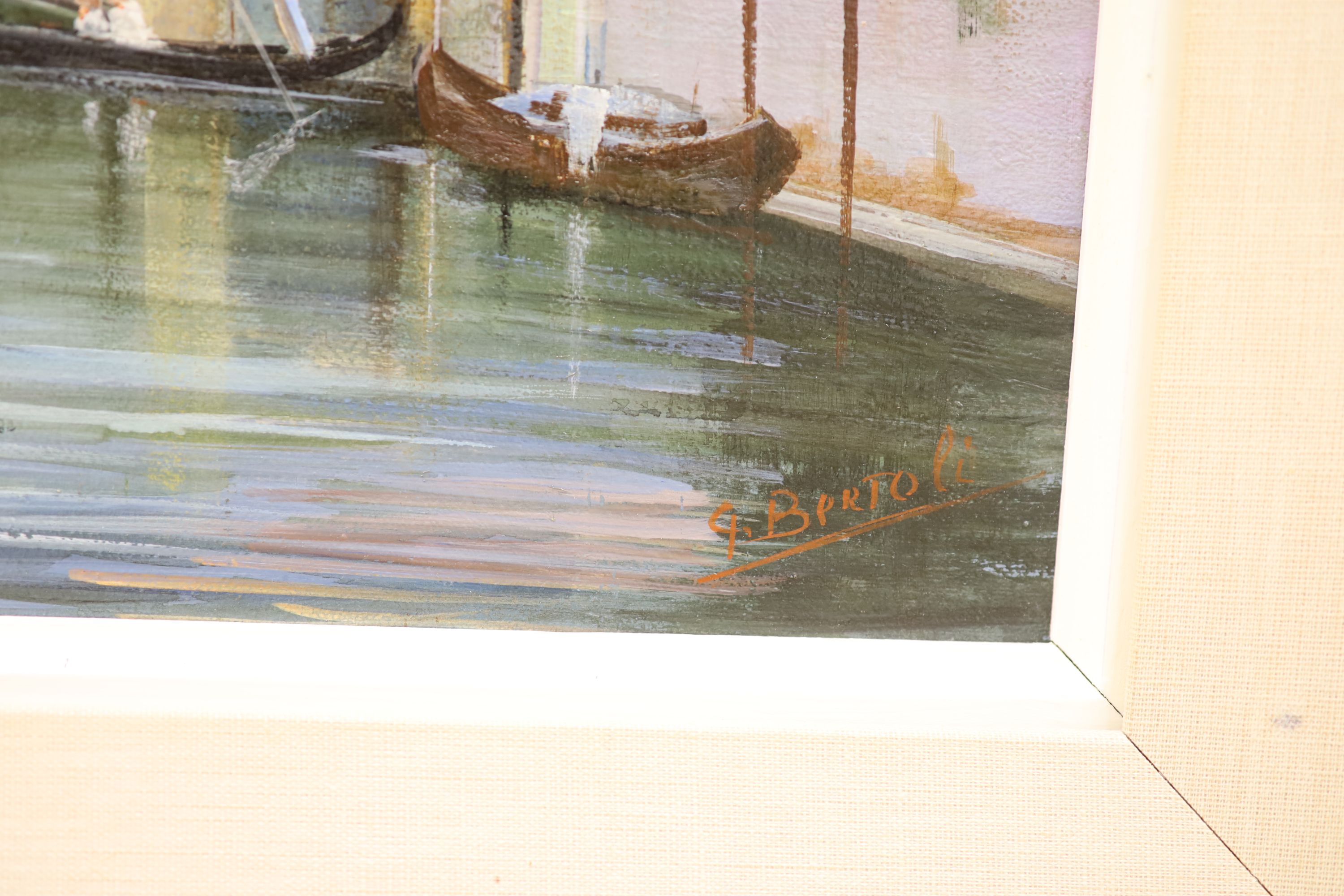 Guiseppe Bertoli after Bouvard, oil on canvas, 'Vista Di Un Canale Veneziano', signed, 39 x 48cm